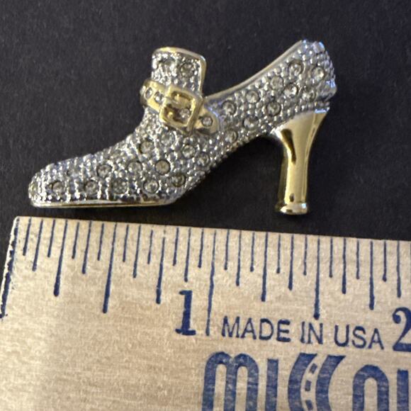 VTG Barbara Mandrell Rhinestone Shoe Brooch Gold Tone High Heel Signed Country - Picture 4 of 4